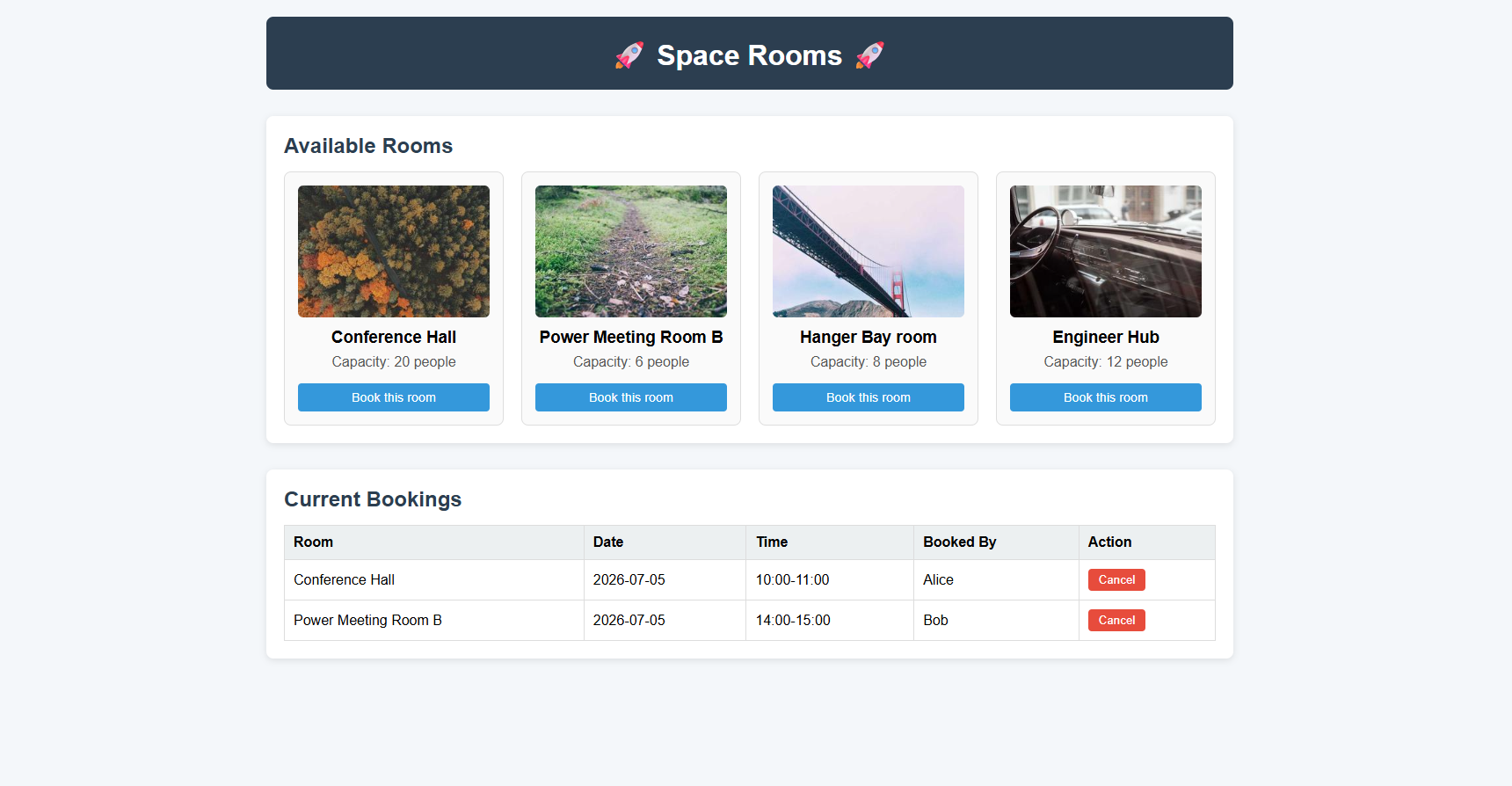 Webpage screenshot for Space Rooms